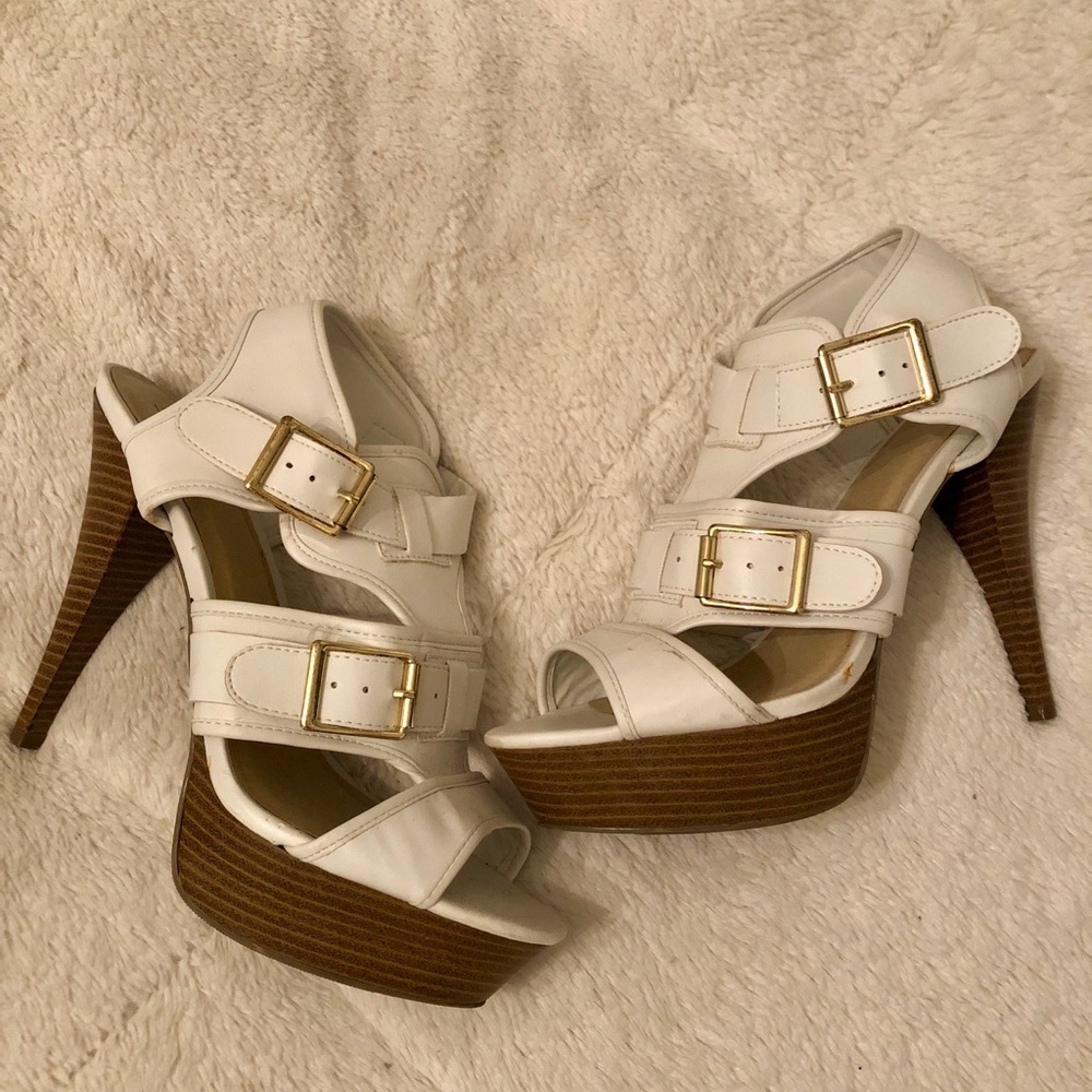 White Buckle Heels